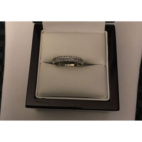 Gorgeous Pave Milgrain Edge Sim Diamond Band Ring Sz 9~925 Sterling Silver - Picture 2 of 2